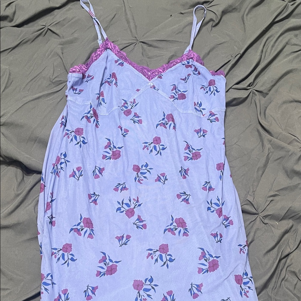 Floral Nightgown with Pink Lace Trim